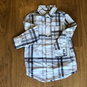 Crazy 8 off white grey brown button up shirt with long sleeves and pocket sz 4T